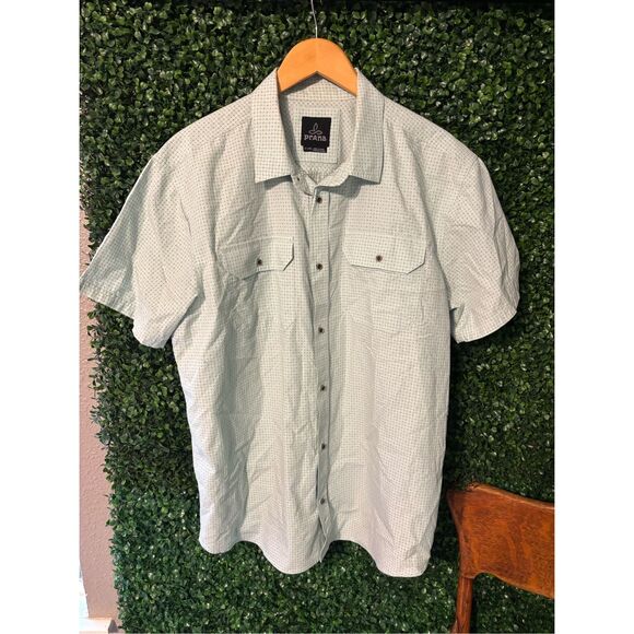 PrAna Mens Button Down Shirt Size XL Short Sleeve Blue - Picture 1 of 4